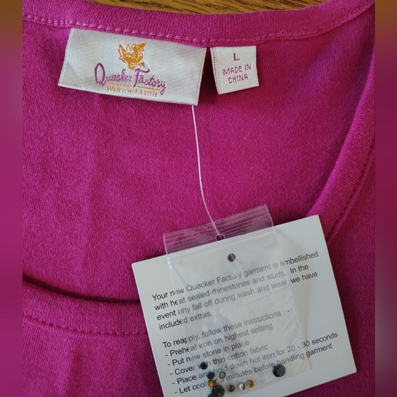 Quacker Factory women's casual blouse, 100% cotton, size L, pink, rhinestone. - Picture 5 of 11